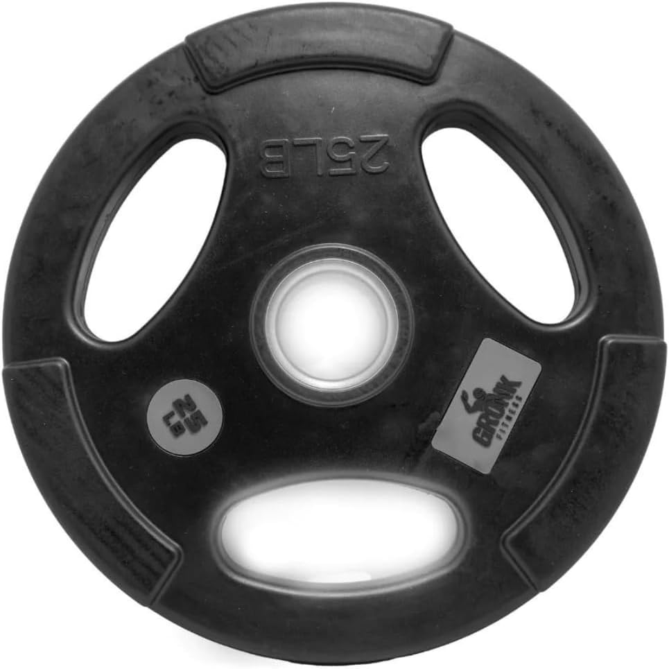 Gronk 25 lb rubber multi-grip Olympic plate, front view