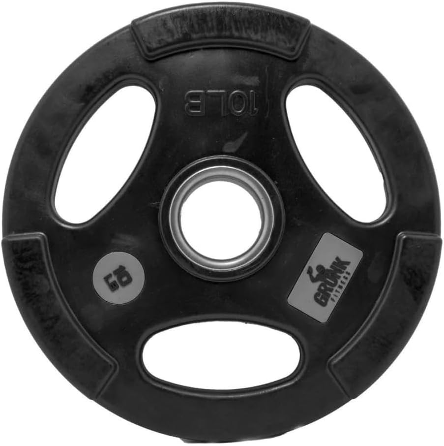 Gronk 10 lb rubber multi-grip Olympic plate, front view