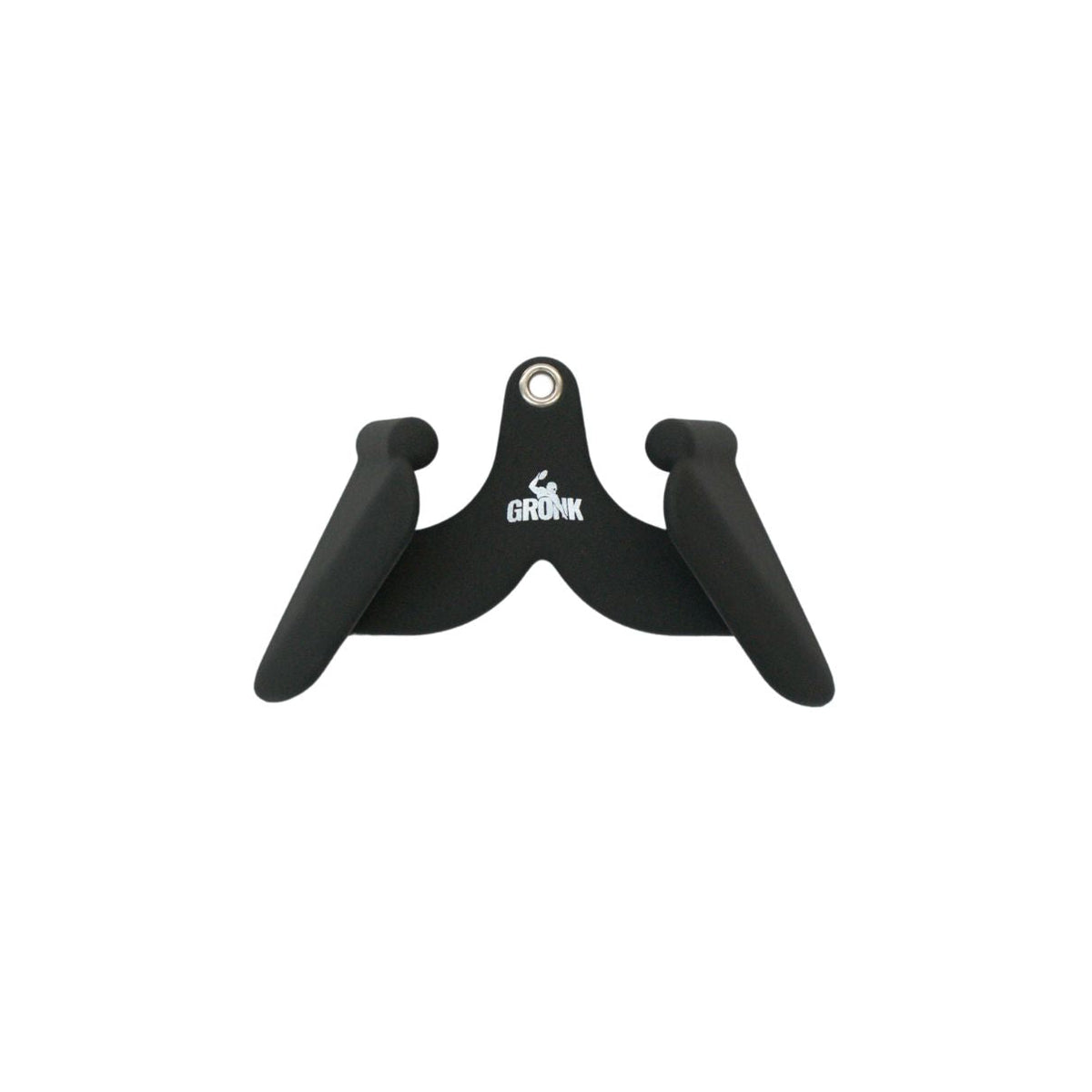 Gronk Fitness black neoprene neutral-grip cable handle with steel eyelet and two angled grips, front view