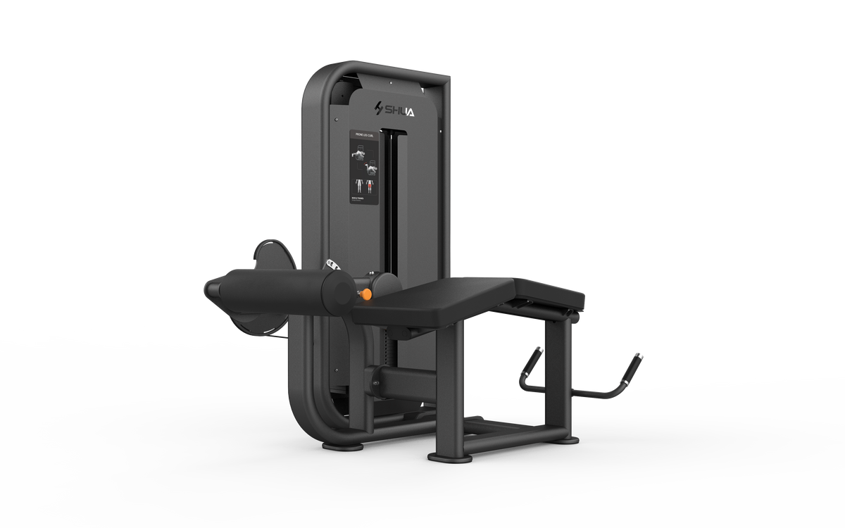 Shua G6812 Prone Leg Curl selectorized machine, studio render 2 of 2