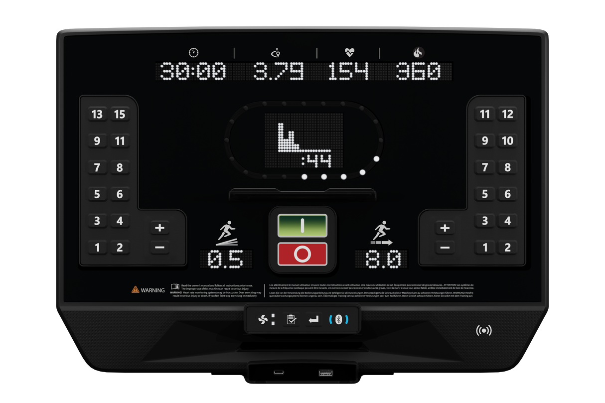 Star Trac Apex LED treadmill console — front view