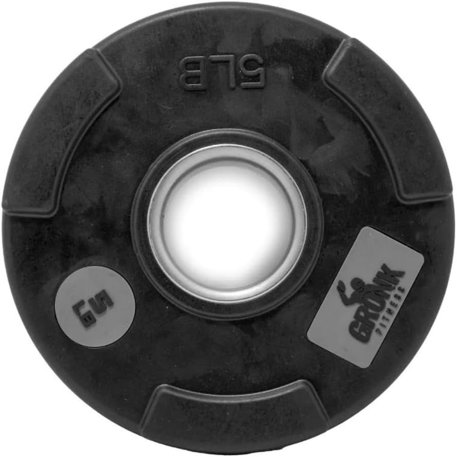 Gronk 5 lb rubber multi-grip Olympic plate, front view