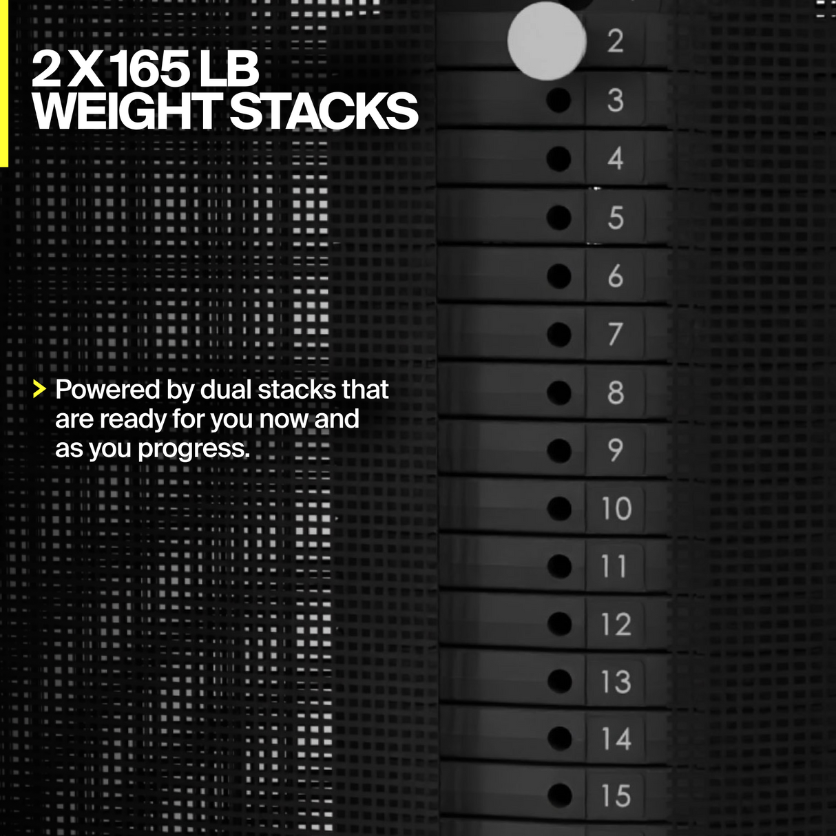 Inspire Centr SF6 Trainer weight stack close-up with text overlay