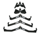 Gronk Fitness 5-piece multi-functional cable attachment set: two neoprene grip handles and three wide, mid and short bars, all black with white Gronk Fitness logos