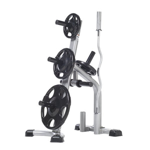 The TuffStuff Evolution Olympic Plate Tree (CXT-255) and barbell storage rack will keep your Olympic plates, curl bars, and power bars organized and off the floor.